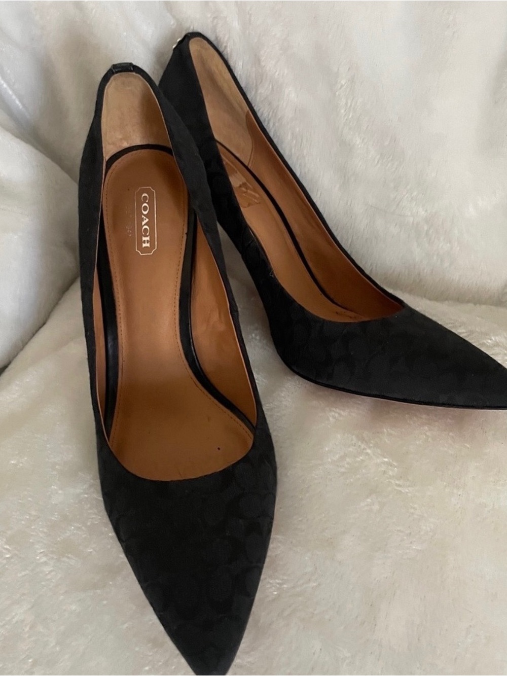 COACH Black Pointed Toe Signature Suede Pumps